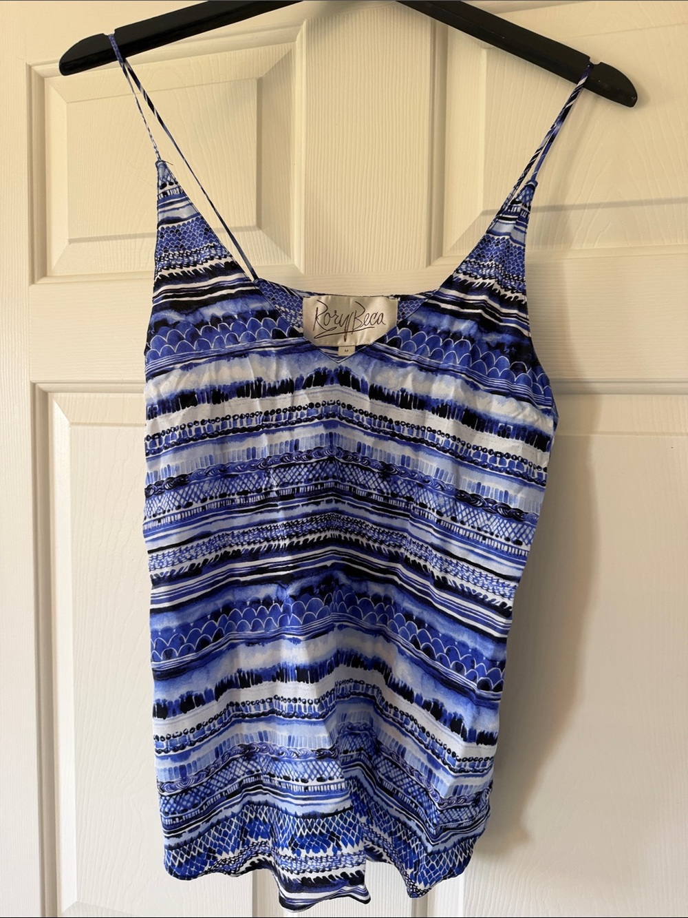 Rory Beca Blue and White Patterned Silk Cami